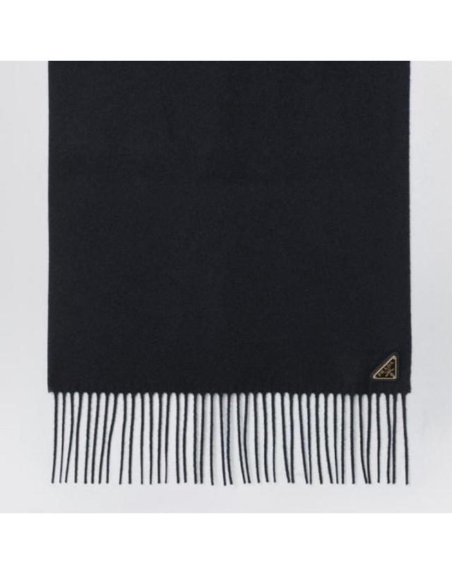 프라다 [해외직구] 26SS 프라다 삼각 로고 실크 캐시미어 머플러 1FS0652COP F0632 BLACK 착용컷
