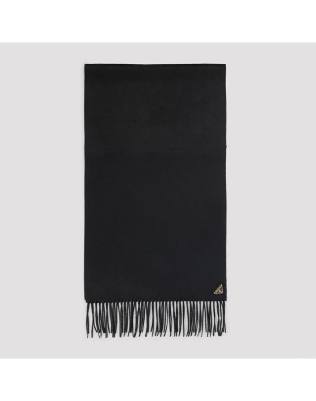 프라다 [해외직구] 26SS 프라다 삼각 로고 실크 캐시미어 머플러 1FS0652COP F0632 BLACK 착용컷