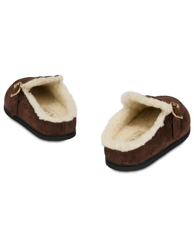 프라다 [해외직구] 26FW 프라다 스웨이드 셔링 뮬 스웨이드 셔링 뮬 1R548OFZF10JFTF0003 brown 착용컷
