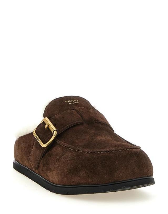 프라다 [해외직구] 26FW 프라다 스웨이드 셔링 뮬 스웨이드 셔링 뮬 1R548OFZF10JFTF0003 Brown 착용컷