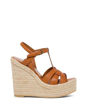 [해외직구] 26FW 생로랑 트리뷰트 에스파드리유 웻지 스무스 레더 611924BDA002206 Brown