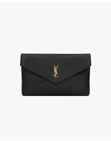 [해외직구] 26FW 생로랑 램스킨 카산드라 라지 엔벨로프 파우치 ULT 009718 NOIR TU BLACK