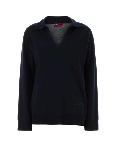 [해외직구] 25FW 구찌 딥 브이넥 리브드 커프 울 폴로 스웨터 793883XKFA8 4215 NAVY