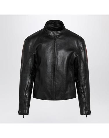 [해외직구] 26FW 구찌 웹 디테일 레더 바이커 자켓 874158XNBDW Black