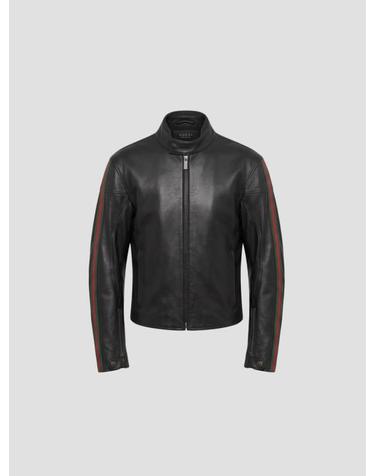 [해외직구] 26FW 구찌 WEB 디테일 레더 바이커 자켓 874158XNBDW 1060 BLACK GREEN RED