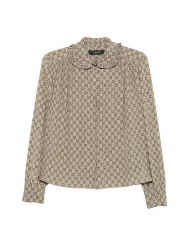 [해외직구] 26FW 구찌 프린트 실크 크레이프 드 신 셔츠 A005Y5ZAVRI 2270 Beige