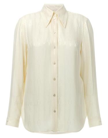 [해외직구] 26FW 구찌 인터로킹 G 체인 실크 자카드 셔츠 872007ZAM489050 White