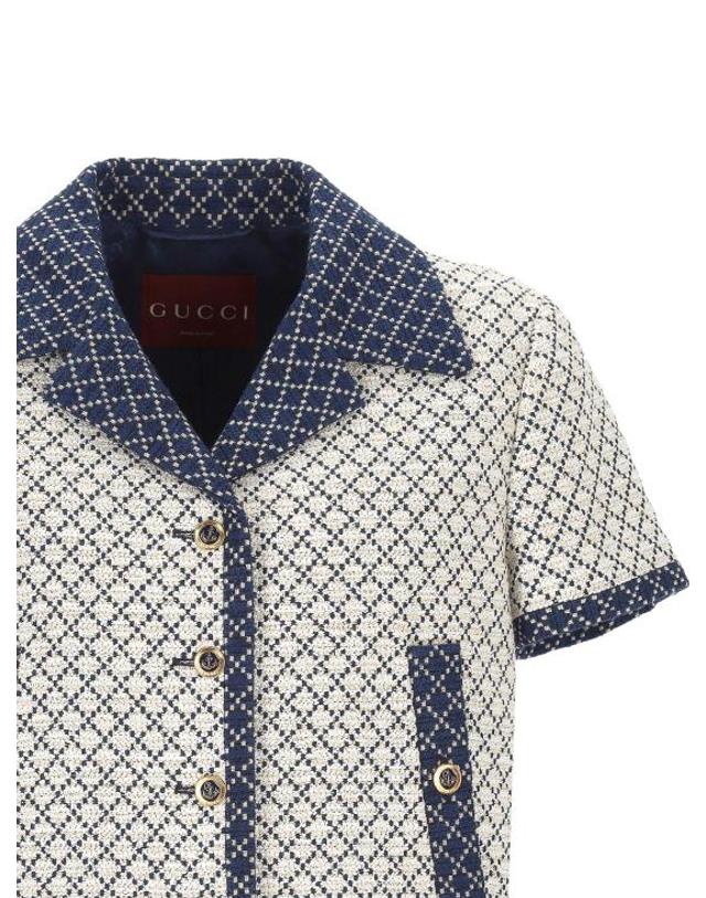 구찌 [해외직구] 25FW 구찌 다이아몬드 코튼 부클레 자켓 826056 ZASW89037 Cream blue 착용컷