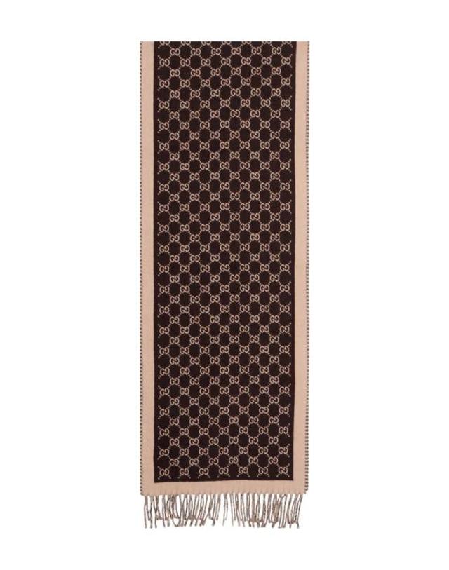 구찌 [해외직구] 26FW 구찌 울 자카드 스카프 8355343G2002172 DARK BROWN 착용컷