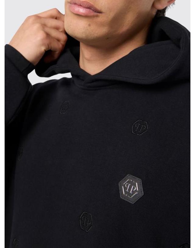 필립플레인 [해외직구] 26SS 필립 플레인 후드 티셔츠 SAFCMJB3874PTE003N 0202 Black 착용컷