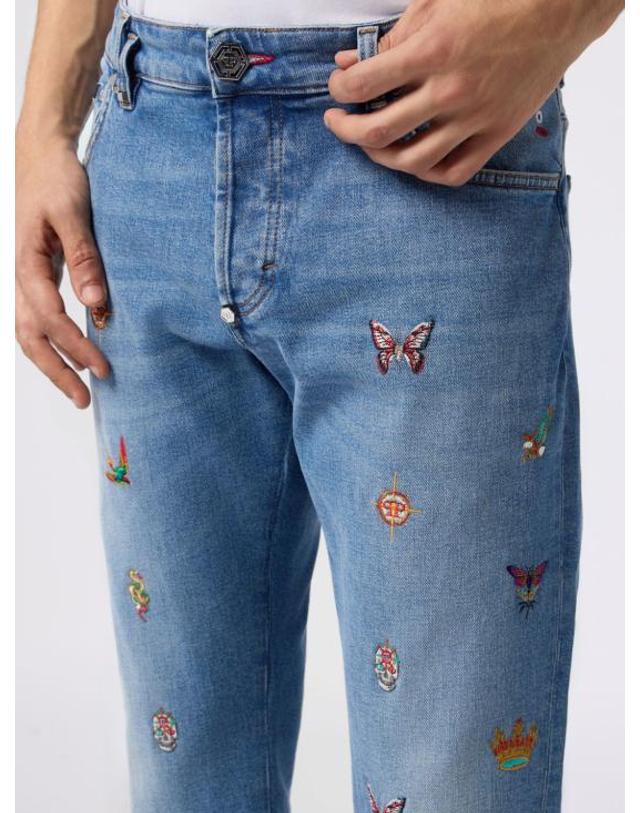 필립플레인 [해외직구] 26SS 필립 플레인 데님 팬츠 SAFCMDT4282PDE004N 07MY Denim 착용컷