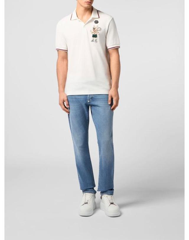 필립플레인 [해외직구] 26SS 필립 플레인 폴로 티셔츠 PAFCMTK9011PTE179N 01OF White 착용컷