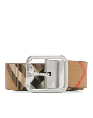 [해외직구] 26FW 버버리 리버시블 B 버클 체크 레더 벨트 8092046 X SAND MILITARY SILVER