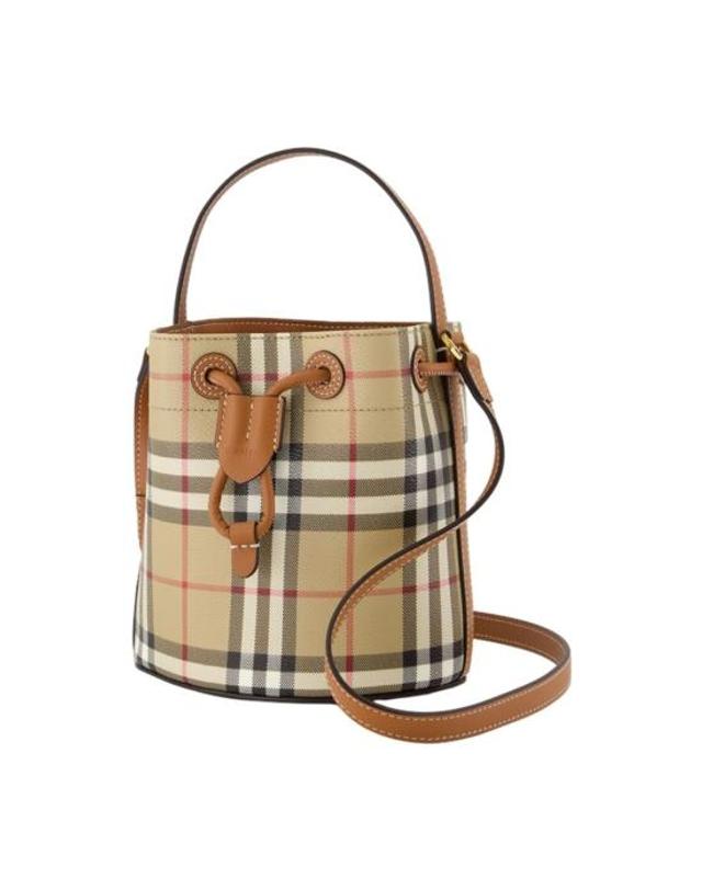 버버리 [해외직구] 26FW 버버리 미니 체크 버킷백 8109794 A9534 BROWN 착용컷