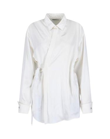 [해외직구] 26SS 발렌시아가 바이오테크 실크 새틴 랩 셔츠 857842 TTN14 9002 White
