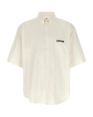 [해외직구] 발렌시아가 마스킹 테이프 라지 핏 롱 슬리브 셔츠 857810 TRM289000 WHITE