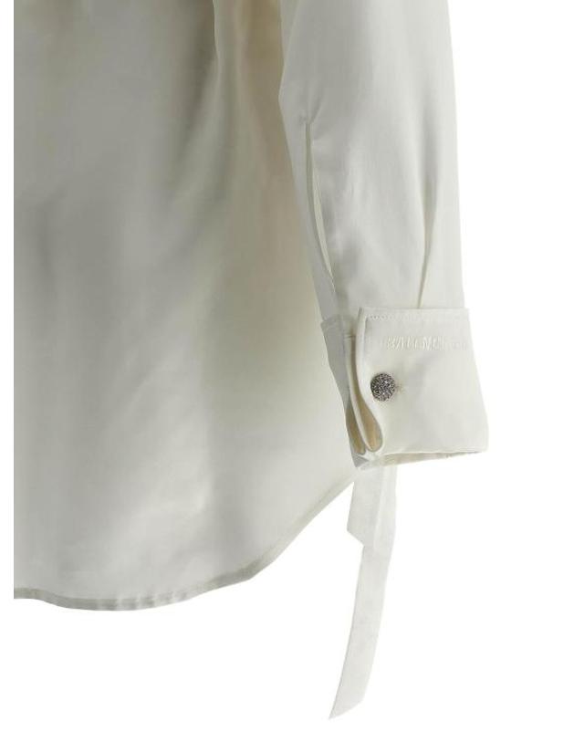 발렌시아가 [해외직구] 26SS 발렌시아가 바이오테크 실크 새틴 랩 셔츠 857842TTN149002 WHITE 착용컷