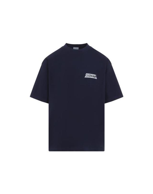 발렌시아가 [해외직구] 26FW 발렌시아가 마스킹 테이프 티셔츠 미디움 핏 764235 TTVL6 8065 NAVY 착용컷