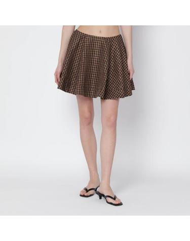 [해외직구] 26SS 가니 크링클 체크 미니 서클 스커트 A109007410730 Brown