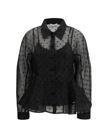 [해외직구] 26SS 가니 폴카 도트 오간자 페플럼 셔츠 A1040083 099 BLACK