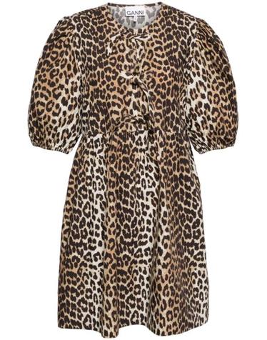 [해외직구] 가니 프린티드 타이 스트링 포플린 미니 드레스 F9758 943 ANIMALIER
