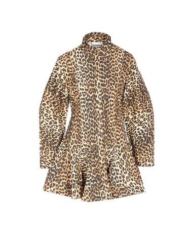 [해외직구] 26SS 가니 레오차드 셔츠 드레스 A1030184 859 Brown