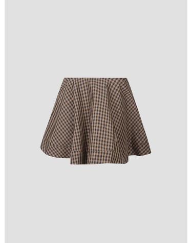 [해외직구] 26SS 가니 크링클 체크 미니 서클 스커트 A1090074 925 TOBACCO BROWN