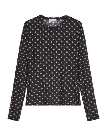 [해외직구] 26SS 가니 폴카 도트 프린트 쉬어 롱슬리브 탑 A1040076 099 Nero