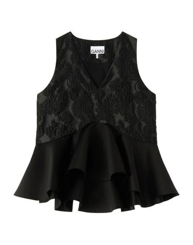 [해외직구] 26SS 가니 새틴 클로케 페플럼 슬리브리스 탑 A1040097 099 Black