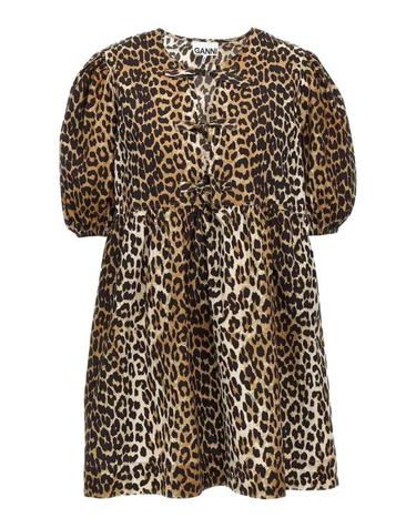 [해외직구] 26SS 가니 프린티드 타이 스트링 포플린 미니 드레스 F9758943 ANIMAL PRINT