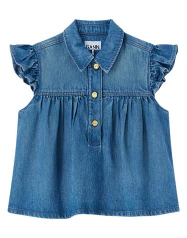 [해외직구] 26SS 가니 데님 러플 탑 A1040047 091 DENIM