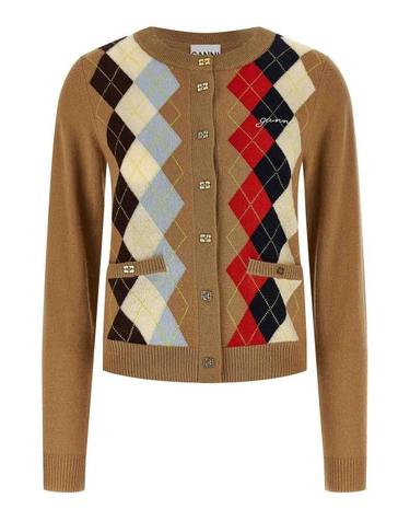[해외직구] 26SS 가니 아가일 프린트 가디건 A107005502Q Beige