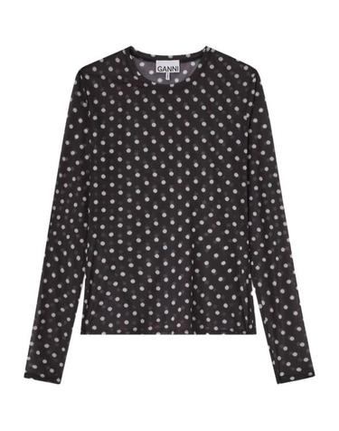 [해외직구] 26SS 가니 폴카 도트 프린트 쉬어 롱슬리브 탑 A1040076099 BLACK