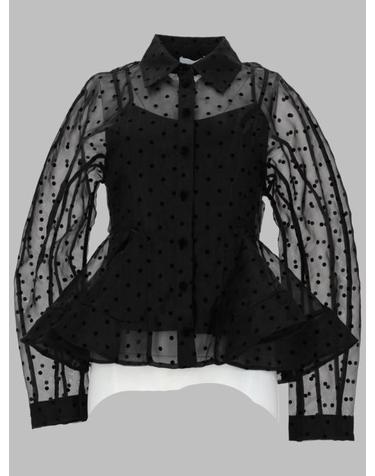 [해외직구] 26SS 가니 폴카 도트 오간자 페플럼 셔츠 A1040083 099 BLACK