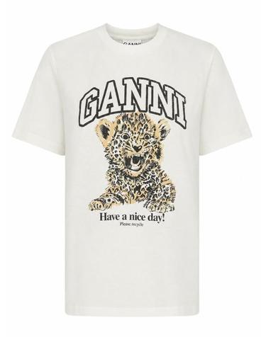[해외직구] 26FW 가니 베이직 저지 레오파드 릴렉스드 티셔츠 T4124 943 WHITE