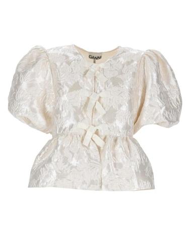 [해외직구] 26SS 가니 새틴 페플럼 타이 블라우스 A1040079 135 White