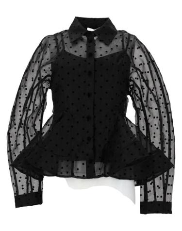 [해외직구] 26SS 가니 폴카 도트 오간자 페플럼 셔츠 A1040083 099 Black