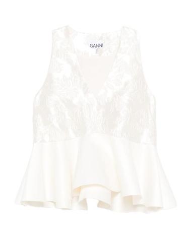 [해외직구] 26SS 가니 새틴 클로케 페플럼 슬리브리스 탑 A1040097135 CREAM