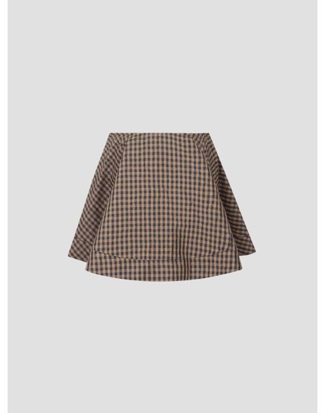 가니 [해외직구] 26SS 가니 크링클 체크 미니 서클 스커트 A1090074 925 TOBACCO BROWN 착용컷