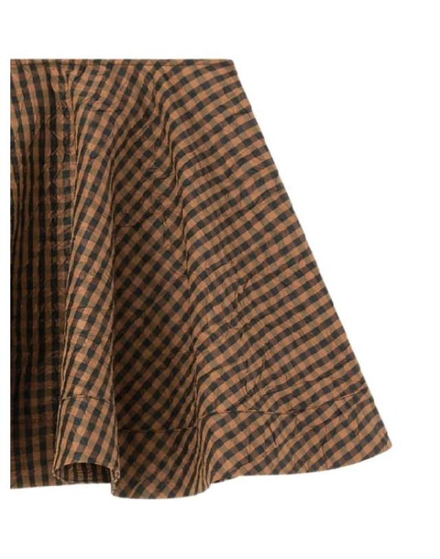 가니 [해외직구] 26SS 가니 크링클 체크 미니 서클 스커트 A1090074 925 TOBACCO BROWN 착용컷