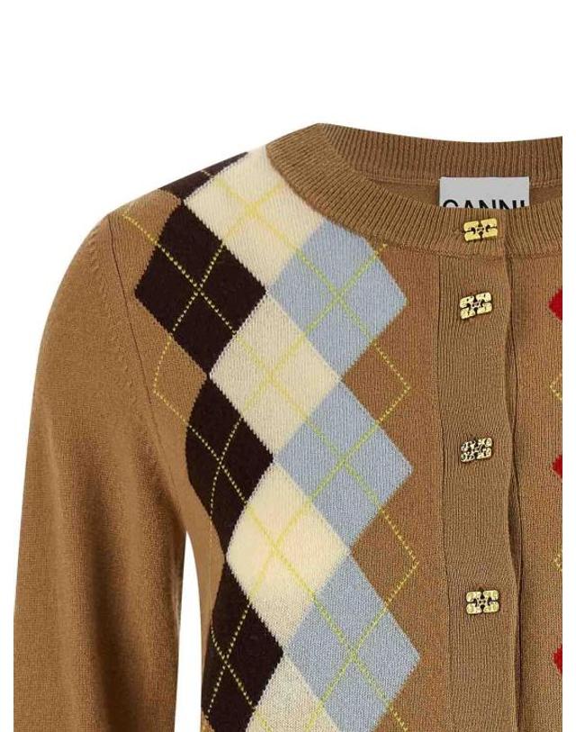 가니 [해외직구] 26SS 가니 아가일 프린트 가디건 A107005502Q Beige 착용컷