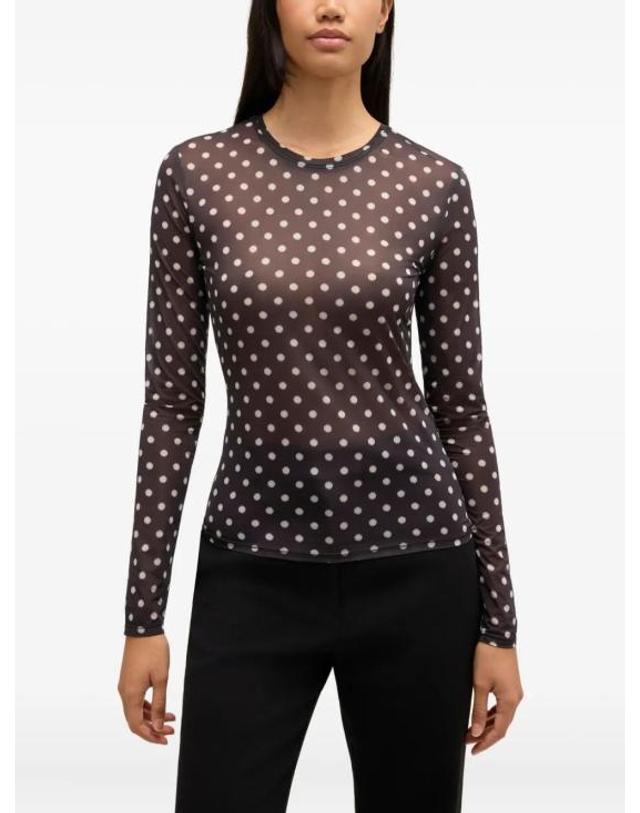 가니 [해외직구] 26SS 가니 폴카 도트 프린트 쉬어 롱슬리브 탑 A1040076099 BLACK 착용컷