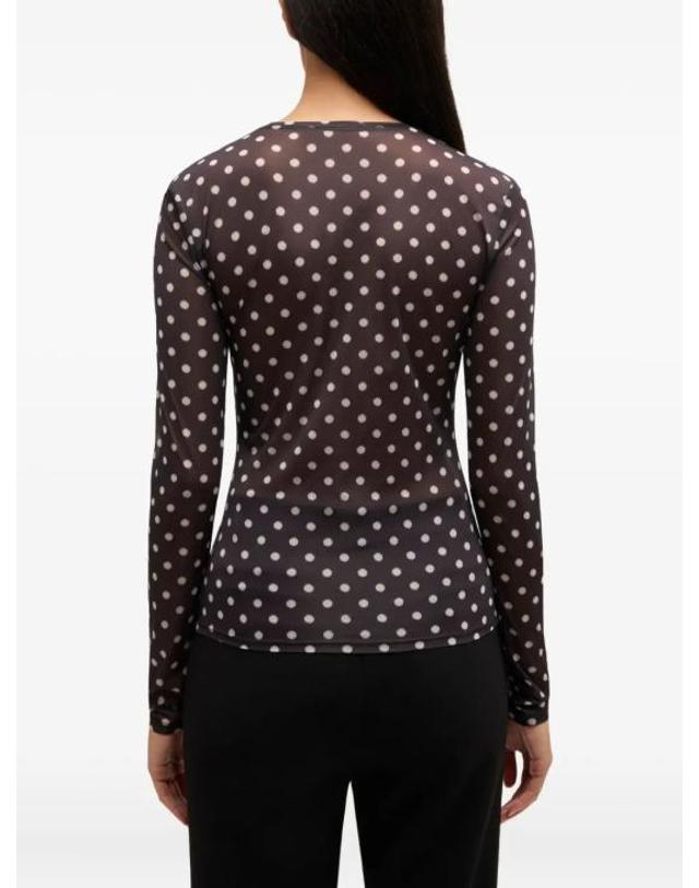 가니 [해외직구] 26SS 가니 폴카 도트 프린트 쉬어 롱슬리브 탑 A1040076099 BLACK 착용컷