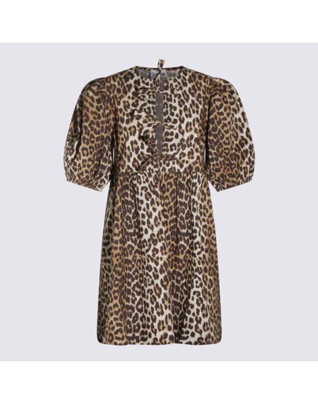 가니 [해외직구] 26SS 가니 프린티드 타이 스트링 포플린 미니 드레스 F9758 943 LEOPARD 착용컷