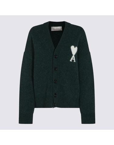 [해외직구] 26FW 아미 빅 하트 로고 알파카 니트 가디건 UKC365 KN0135A279 DARK GREEN