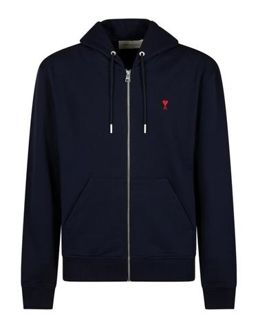 [해외직구] 26FW 아미 스몰 하트 로고 루프백 오가닉 코튼 플리스 후드 집업 BFUSW435 730430 BLEU NUIT