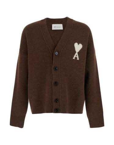 [해외직구] 26FW 아미 빅 하트 로고 알파카 니트 가디건 UKC365KN0135A362 Brown