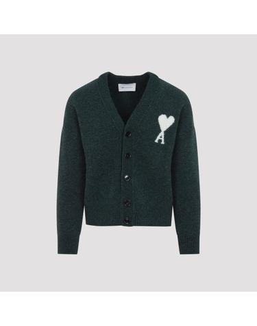 [해외직구] 26FW 아미 빅 하트 로고 알파카 니트 가디건 UKC365 KN0135 A279 BOTTLE GREEN OFF WHITE