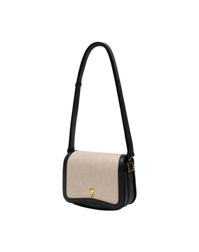 아미 [해외직구] 26SS 아미 스몰 하트 로고 글레이즈드 레더 파리 백 ULL717AW0002 1360 BLANC CREME NOIR 착용컷