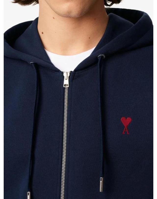 아미 [해외직구] 26FW 아미 스몰 하트 로고 루프백 오가닉 코튼 플리스 후드 집업 BFUSW435730 430 NAVY 착용컷